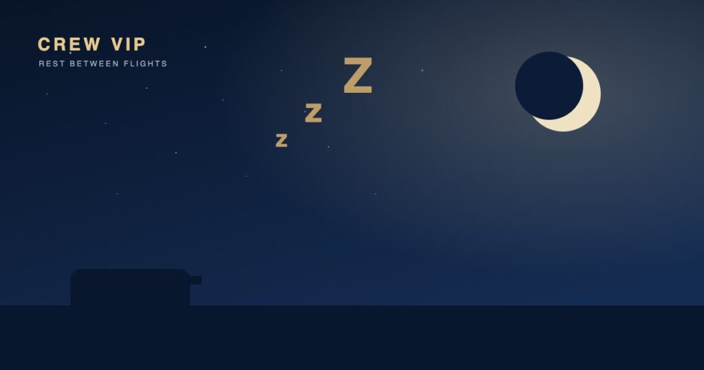 Crescent moon over airport lounge seats at night — CrewVIP