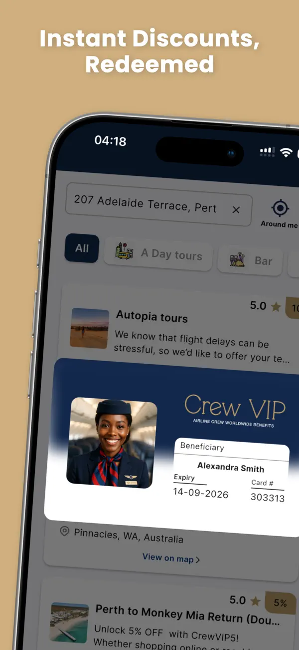 CrewVIP member card used to redeem crew discounts instantly